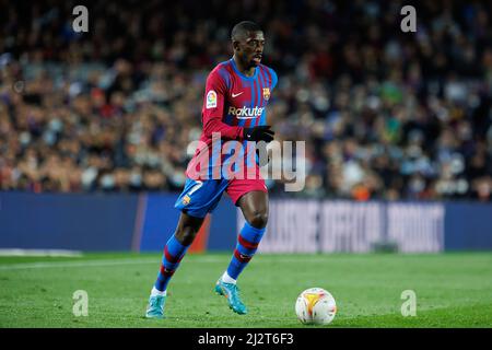 Barcelona, Spanien. 3. April 2022. Dembele in Aktion beim La Liga Spiel zwischen FC Barcelona und Sevilla CF im Camp Nou Stadion in Barcelona, Spanien. Quelle: Christian Bertrand/Alamy Live News Stockfoto