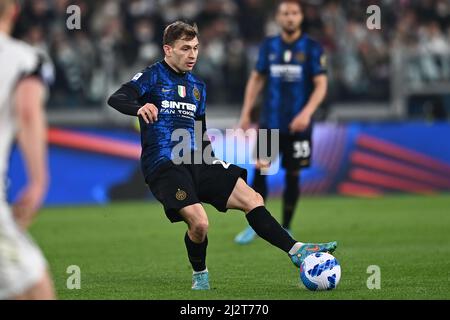 Torin, Italien. 03. April 2022. Nicolo Barella (Inter) während des italienischen "Serie A"-Spiels zwischen Juventus 0-1 Inter im Allianz Stadium am 3. April 2022 in Turin, Italien. (Foto von Maurizio Borsari/AFLO Credit: Aflo Co. Ltd./Alamy Live News Stockfoto