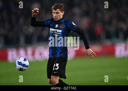 Torin, Italien. 03. April 2022. Nicolo Barella (Inter) während des italienischen "Serie A"-Spiels zwischen Juventus 0-1 Inter im Allianz Stadium am 3. April 2022 in Turin, Italien. (Foto von Maurizio Borsari/AFLO Credit: Aflo Co. Ltd./Alamy Live News Stockfoto