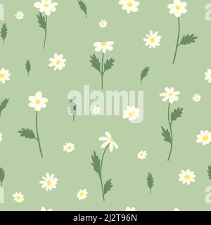 Wunderschönes, nahtloses Blumenmuster mit Blumen. Endloses Design mit zarten Wildblumen zum Drucken und Dekorieren. Wiederholbarer botanischer Hintergrund Stock Vektor