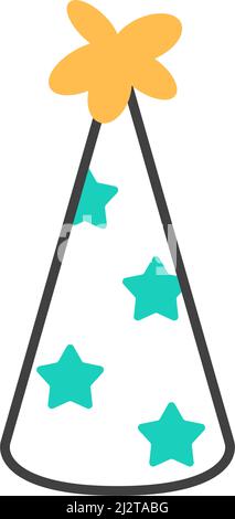 Geburtstag Hut flache Linie Symbol mit Sternen gelbe Mütze. Stock Vektor