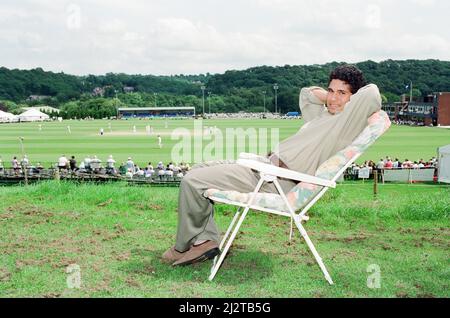 Sachin Tendulkar, erster Unterzeichner im Ausland für Yorkshire County Cricket Club, im Bild Relaxing, Sheffield, 16.. Juli 1992. Stockfoto