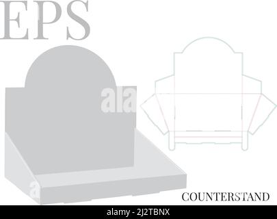 Thekendisplay-Schablone, Vektor mit Stempelschnitt, lasergeschnittene Schichten. Thekenständer, Ablagefach für Schneidwerk. Weiß, klar, leer, isoliert Zählerdisplay Stock Vektor