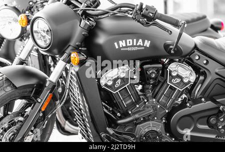 INDIAN Scout Motorrad in Schwarz und Weiß Stockfoto