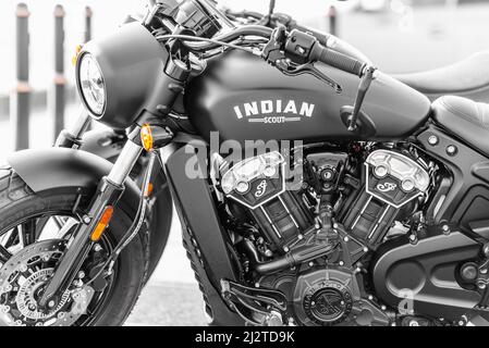 INDIAN Scout Motorrad in Schwarz und Weiß Stockfoto