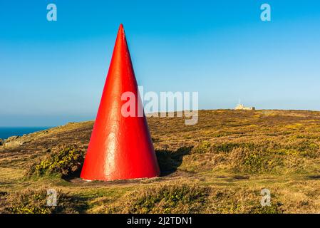 Navigationstag am Ende des Landes, Gwennap Head, Porthgwarra, Lands End, Cornwall, England Stockfoto