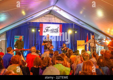 Le Diable A Cinq, Quebecois Musicians, Festival du Bois, Maillardville, Coquitlam, British Columbia, Kanada Stockfoto