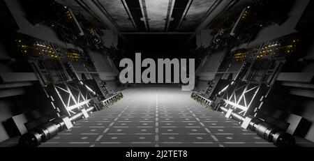 Moderne futuristische CyberSteampunk Digital Zukunft Raumschiff Hellgrau Farben Abstrakten Hintergrund 3D Render Stockfoto