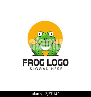 Cartoon-Stil Cartoon Frosch Logo. Liniensymbole und farbige Versionen, Vorderansicht und Profile. Froschdarstellung oder Froschvektor Stock Vektor