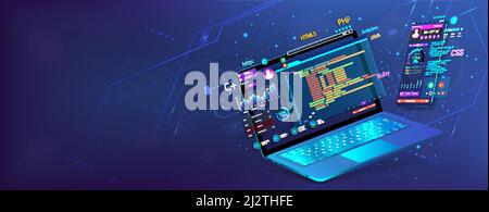 Banner Software UI und Entwicklung für verschiedene Geräte Stock Vektor