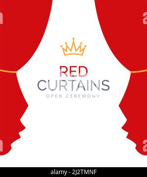 Roter Vorhang flach einfache Illustration. Vektor roten Vorhang öffnen Kino Hintergrund Design Stock Vektor