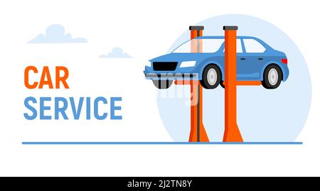 Car Service Wartung Vektor Garage. Auto Mechaniker Service Reparaturzentrum Werkstatt Hintergrund Banner. Stock Vektor