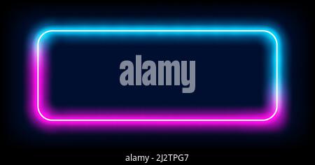 Neon Licht Rahmen Box Linie Rechteck Hintergrund. LED Neon glühen Vektor-Form Banner Zeichen quadratischen Hintergrund Rahmen Stock Vektor