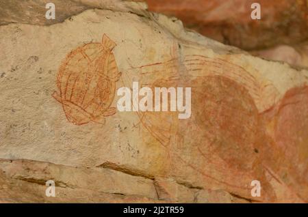 Einige der herausragendsten Felskunst der Welt befinden sich in Ubirr im NT und ist einer der Gründe für den Kakadu-Status als Weltkulturerbe. Stockfoto