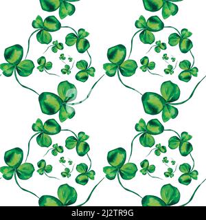 Shamrock Blatt nahtlose Muster von Hand gezeichnet, St. Patricks Day Kleeblatt grüne Blätter Aquarell, Symbol des Glücks auf weißem Hintergrund für Design-Karte, Netze Stockfoto