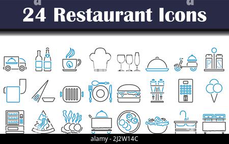 Symbol Für Restaurant Gesetzt. Editierbare Fett Formatigte Kontur Mit Farbfüllungsdesign. Vektorgrafik. Stock Vektor