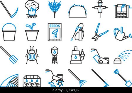 Garten-Icon-Set. Editierbare Fett Formatigte Kontur Mit Farbfüllungsdesign. Vektorgrafik. Stock Vektor