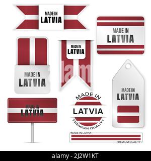 Made in Latvia Grafiken und Etiketten Set. Einige Elemente der Auswirkung für die Verwendung, die Sie daraus machen möchten. Stock Vektor