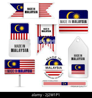 Made in Malaysia Grafiken und Labels Set. Einige Elemente der Auswirkung für die Verwendung, die Sie daraus machen möchten. Stock Vektor