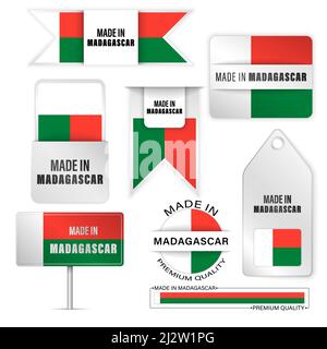 Made in Madagaskar Grafiken und Labels Set. Einige Elemente der Auswirkung für die Verwendung, die Sie daraus machen möchten. Stock Vektor