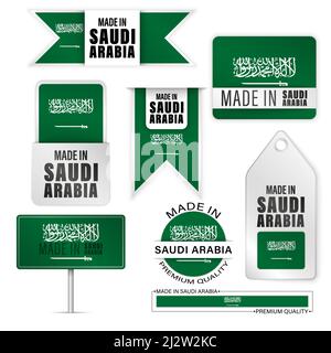 Hergestellt in Saudiarabien Grafik und Etiketten Set. Einige Elemente der Auswirkung für die Verwendung, die Sie daraus machen möchten. Stock Vektor