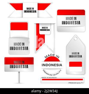 Made in Indonesia Grafiken und Labels Set. Einige Elemente der Auswirkung für die Verwendung, die Sie daraus machen möchten. Stock Vektor