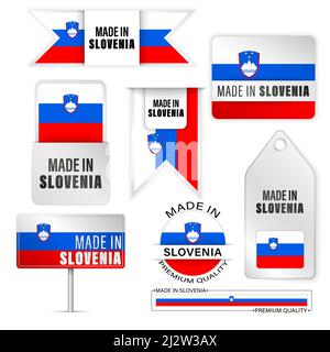 Made in Slovenia Grafiken und Labels Set. Einige Elemente der Auswirkung für die Verwendung, die Sie daraus machen möchten. Stock Vektor