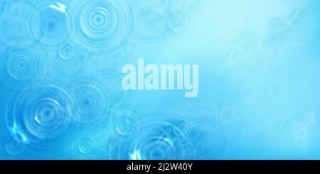 Kreise auf Wasser Draufsicht, radiales Muster auf flüssiger Oberfläche mit divergierenden Ringen, Wirbeln und Spritzern. Wellen aus Steinwurf auf blauem Meer oder oce Stock Vektor