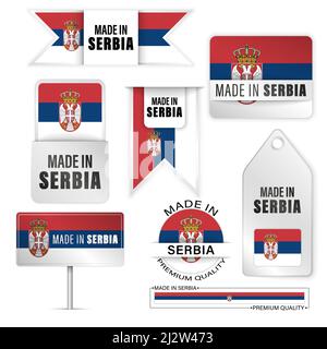 Made in Serbia Grafiken und Labels Set. Einige Elemente der Auswirkung für die Verwendung, die Sie daraus machen möchten. Stock Vektor