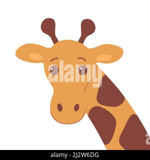 Cartoon Kopf Giraffe auf dem Hintergrund der afrikanischen Natur. Gepunktetes Hautmuster. Zoo und Safari. Flache Vektor Baby Illustration isoliert auf einem weißen Rücken Stock Vektor
