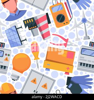 Elektrisches Muster. Voltmeter Energie Energiesymbole glühenden Blitz grellen Vektor nahtlosen Hintergrund Stock Vektor