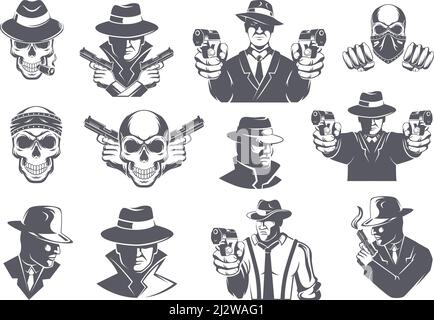 Mafia-Abzeichen. Stilisierte schwarze Emblem Ghetto Swag Polizei und Banditen Symbole genaue Vektor Gangsta Bilder eingestellt Stock Vektor