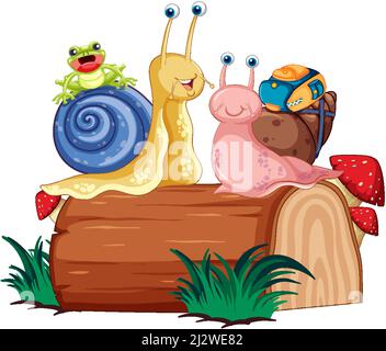 Niedliche Schnecke und Insekten in Cartoon-Stil Illustration Stock Vektor