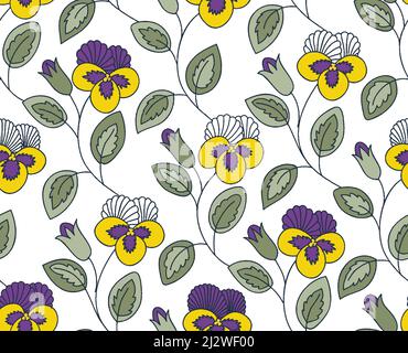 Schöne Blumenreben mit Blumenmuster und nahtlosem Umriss Stockfoto