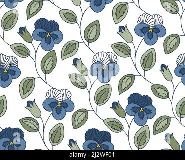Schöne Blumenreben mit Blumenmuster und nahtlosem Umriss Stockfoto