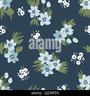 Schöne blaue Ditzy Blumenmuster nahtlos Stockfoto
