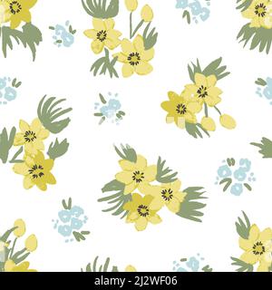 Schöne blaue Ditzy Blumenmuster nahtlos Stockfoto