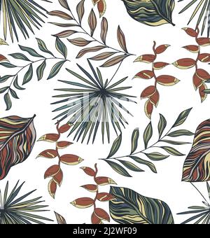 Tropisches Blattmuster mit nahtlosen Konturen Stockfoto