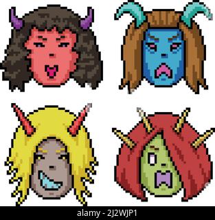 Pixel Kunst des Teufels Mädchen Gesicht Stock Vektor