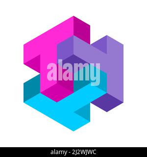 3D Logo mit drei Buchstaben T. TTT Akronym Logo template. Buntes würfelbildendes Alphabet-Symbol T. Abstraktes Logo mit 3 großen T-Design-Elementen. Stock Vektor