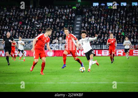 Wolfsburg, 20. März 2019: Leroy Sané (GER) im Einsatz gegen serbische Gegner während des internationalen Spiels Deutschland gegen Serbien Stockfoto