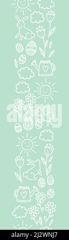 Niedliche Hand gezeichnet Ostern nahtlose Muster mit Hasen, Eier, Wolken und Blumen, ideal für Textilien, Banner, Hintergrundbilder, Hintergründe - Vektor-Design Stock Vektor