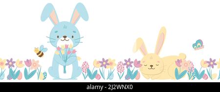 Nahtlose Grenze mit Osterhasen Kaninchen Stock Vektor