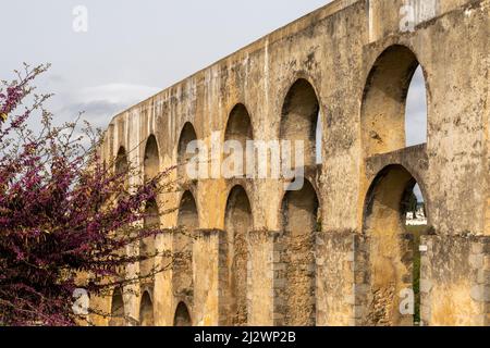 Elvas, Portugal - 26. März 2022: Detailansicht des historischen Wahrzeichen Amoreira Aquädukts in Elvas Stockfoto