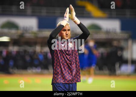 SAN JOSE, Costa Rica: Keylor Navas, costaricanischer Torwart, wärmte sich vor dem Costa Rica-Sieg über die USA 2-0 in der CONCACAF FIFA World Cup Qualif ein Stockfoto