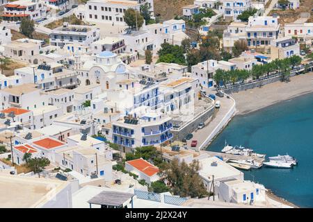 Blick auf den Hafen, Astypalea, Dodekanes, Griechische Inseln, Griechenland, Europa Stockfoto