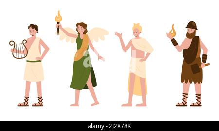 Handgezeichneter griechischer Mythologie-Zeichensatz Vektor-Illustration. Stock Vektor