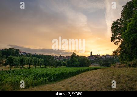 Abendstimmung in Kirchberg an der Jagst, Schwäbisch Hall, Baden Württemberg, Deutschland, Europa Stockfoto