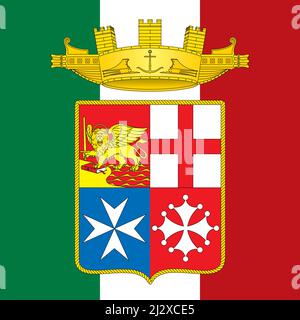 Offizielles Wappen der italienischen Militärmarine auf der italienischen Flagge, Italien, Vektorgrafik Stock Vektor