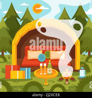 Flaches Design Glamping Illustration Vektor Illustration. Stock Vektor